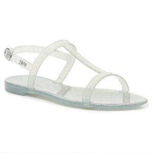 Stuart Weitzman Jelly Glitter Mellie Jelly Sandals 6 Clear Silver‎